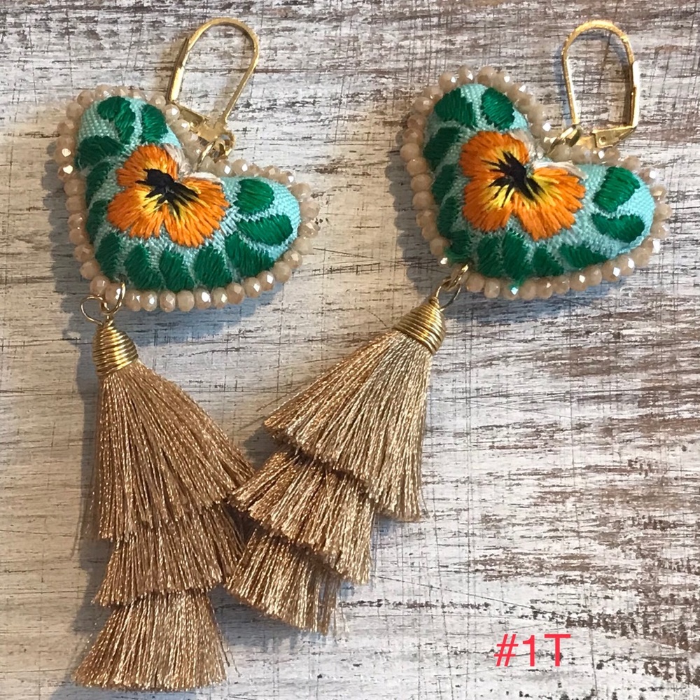 Fiesta Boho Hand Embroidered Tassel Earrings